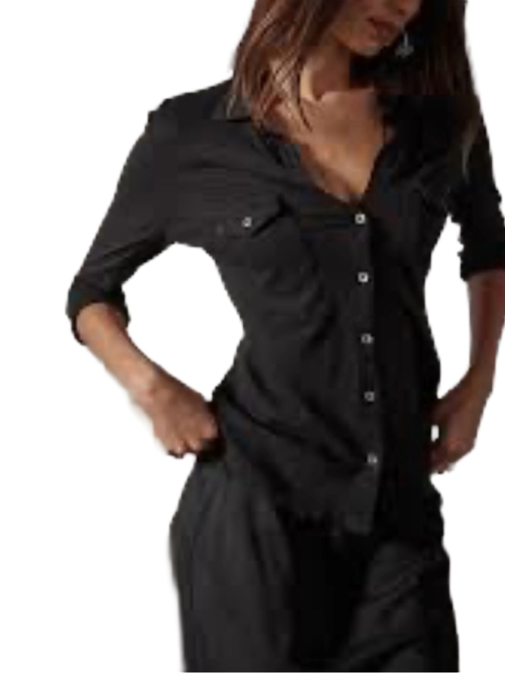 James Perse Slub Side Panel Button Up Shirt Black Size 0 XS 100% Cotton NWOT